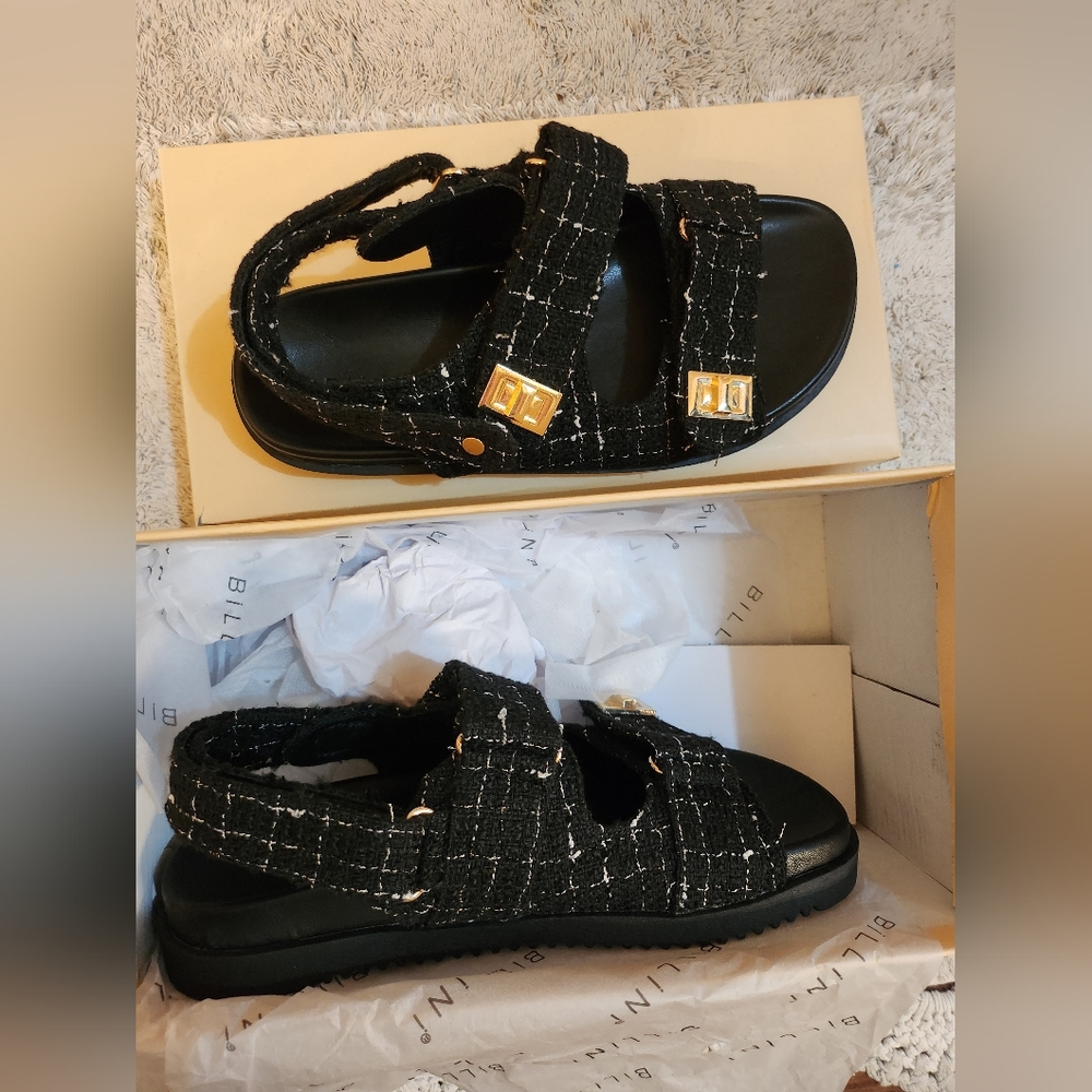 Billini Black and Gold Tweed Flats
